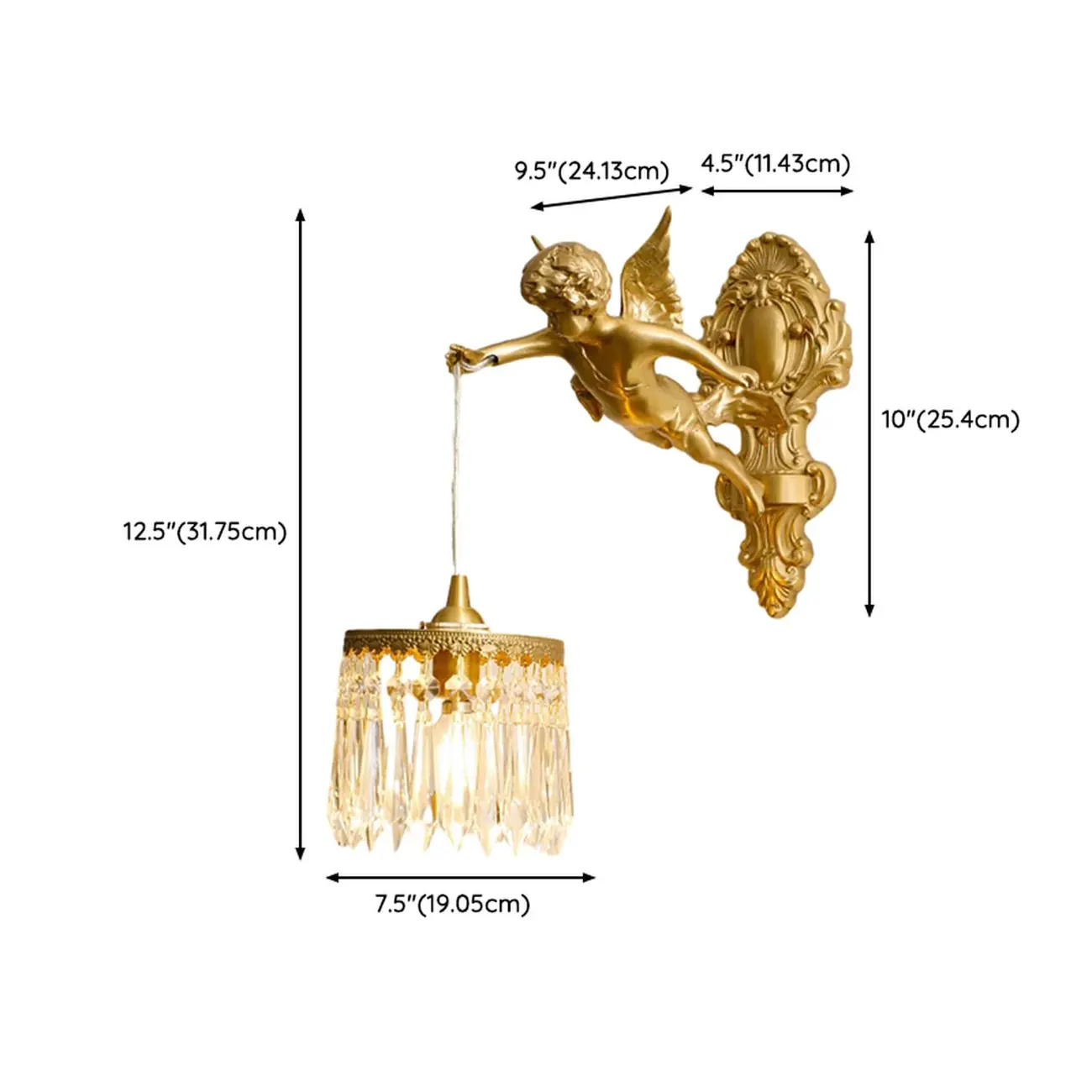 Artistic Vintage Gold Angel Wall Sconce with Crystal Shade | homeyfad