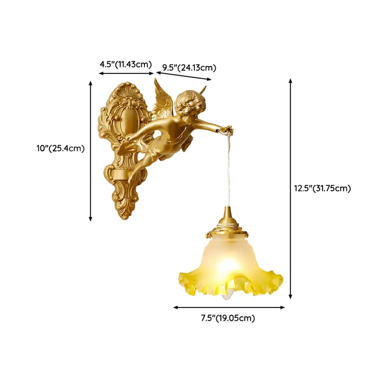 Artistic Vintage Gold Angel Wall Sconce with Crystal Shade | homeyfad