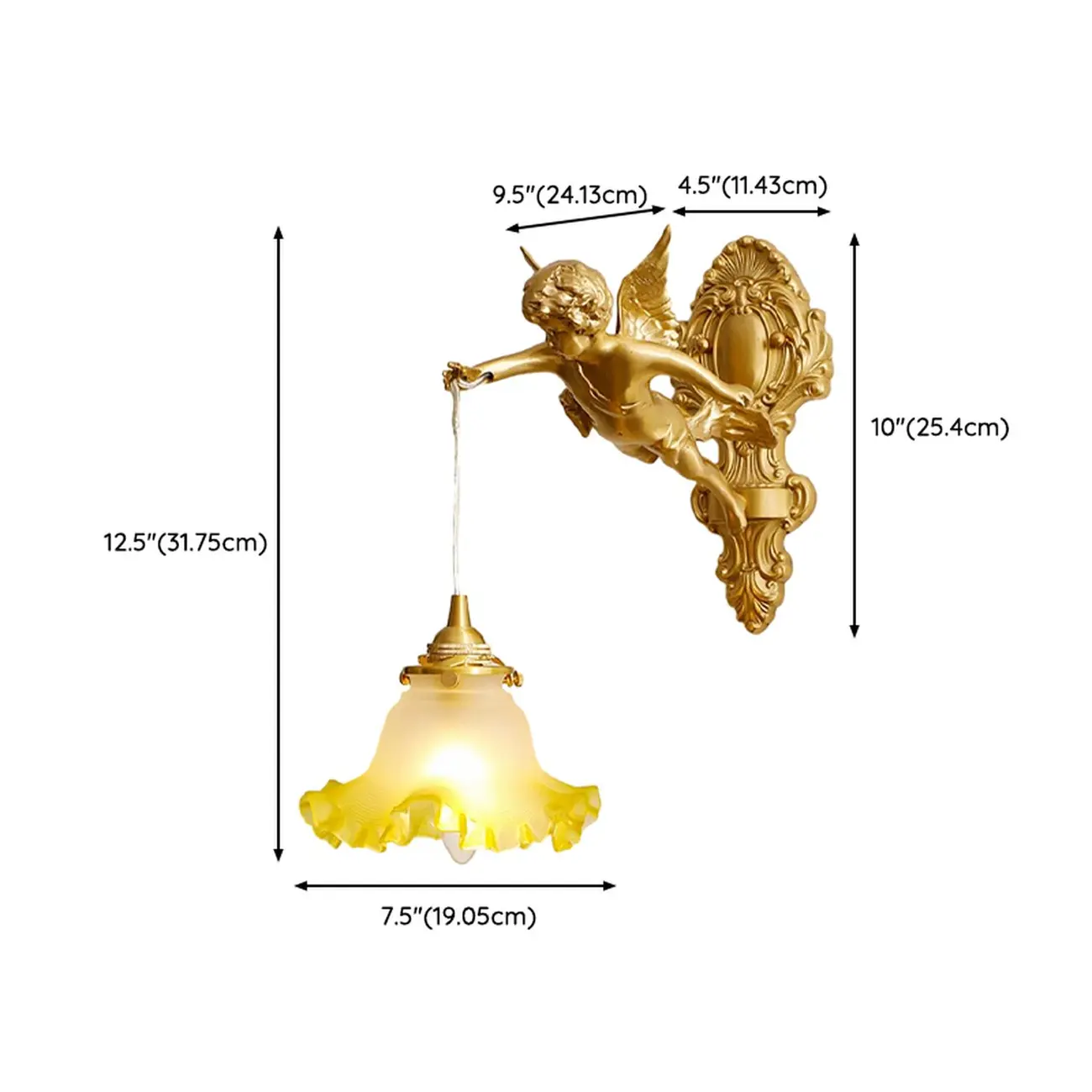 Artistic Vintage Gold Angel Wall Sconce with Crystal Shade | homeyfad