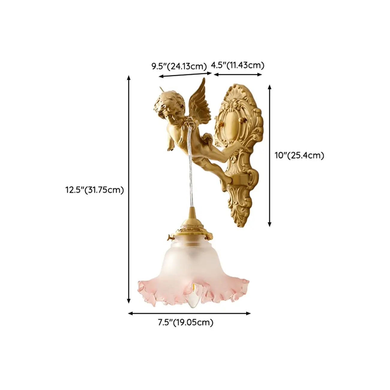 Artistic Vintage Gold Angel Wall Sconce with Crystal Shade | homeyfad