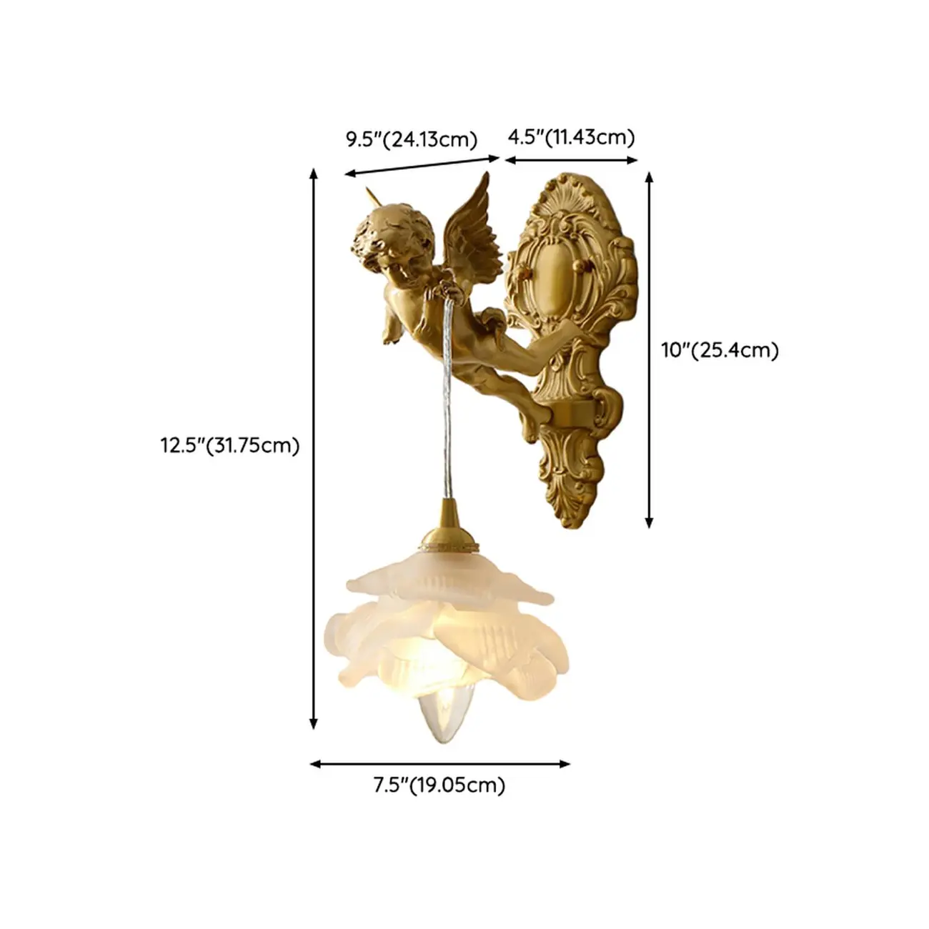 Artistic Vintage Gold Angel Wall Sconce with Crystal Shade | homeyfad