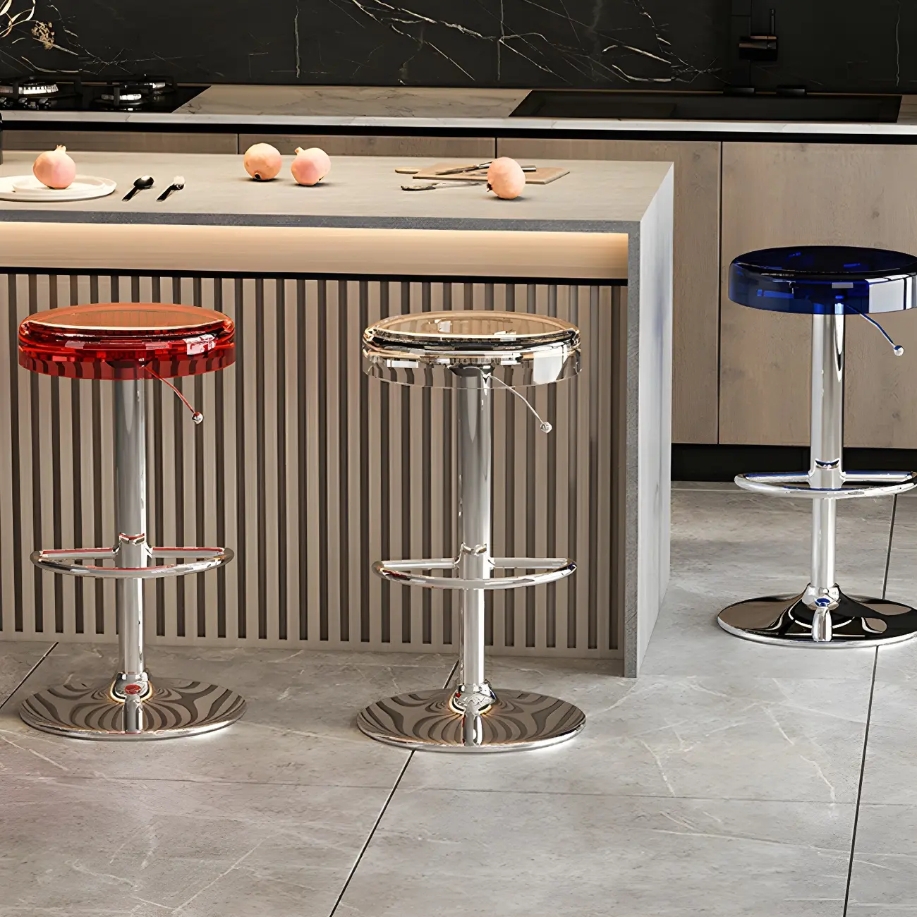 Sleek Metal Clear Acrylic Swivel Adjustable Bar Stool Image - 1 | homeyfad