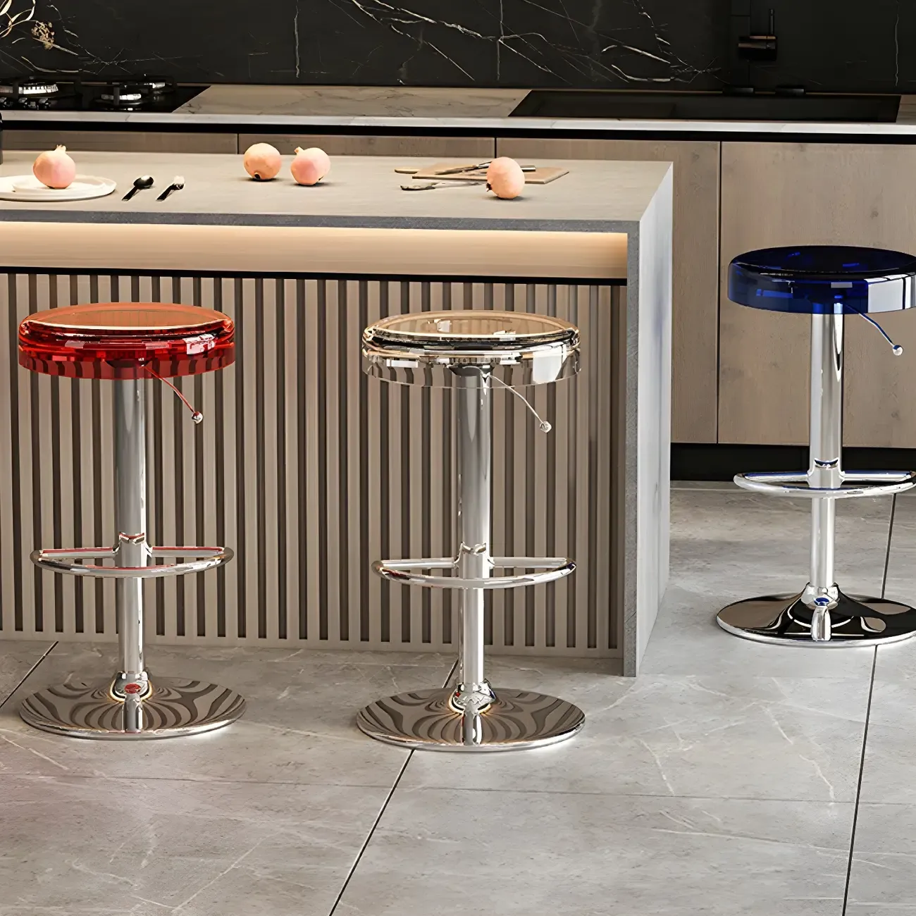 Sleek Metal Clear Acrylic Swivel Adjustable Bar Stool Image - 1