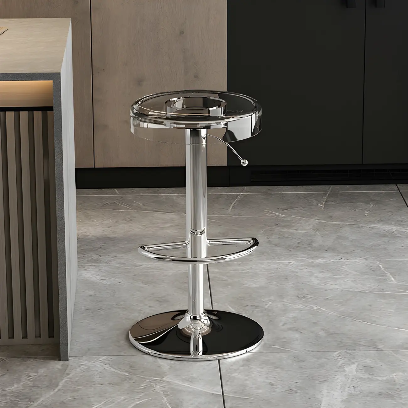 Sleek Metal Clear Acrylic Swivel Adjustable Bar Stool Image - 2 | homeyfad