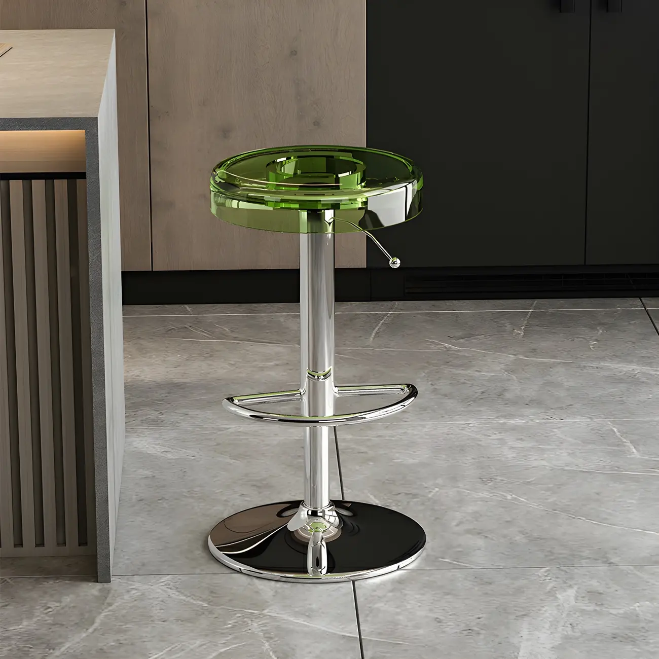 Sleek Metal Clear Acrylic Swivel Adjustable Bar Stool Image - 5 | homeyfad