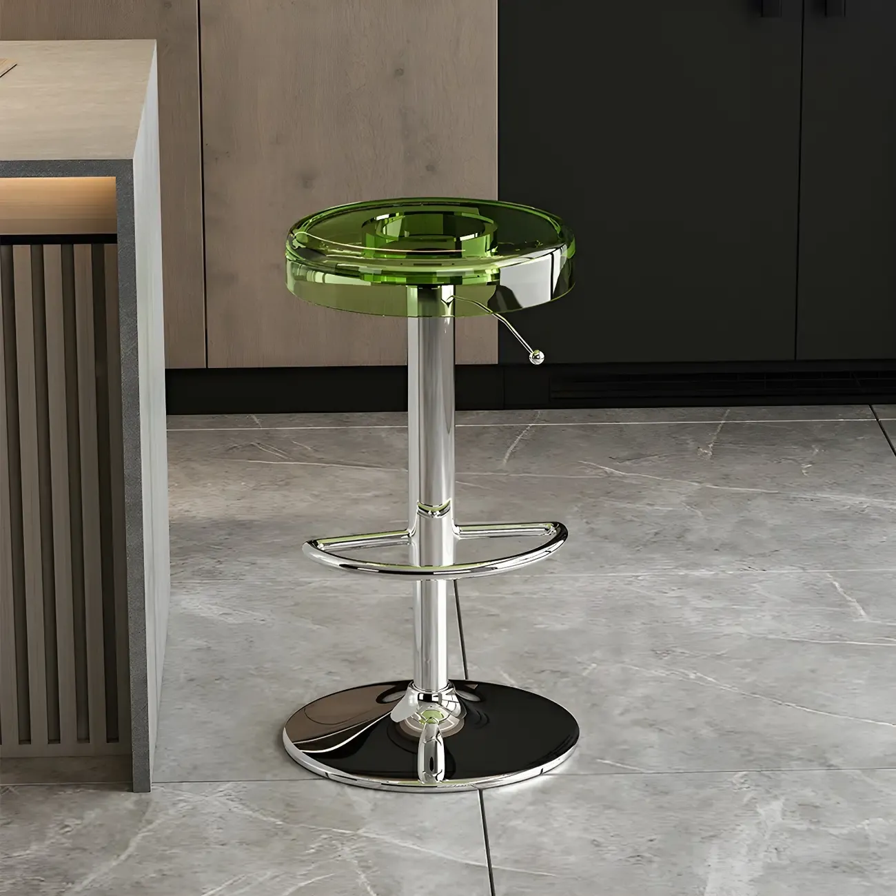 Sleek Metal Clear Acrylic Swivel Adjustable Bar Stool Image - 5