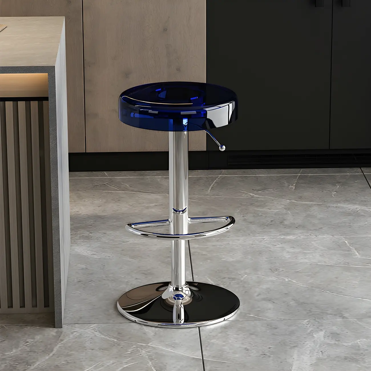 Sleek Metal Clear Acrylic Swivel Adjustable Bar Stool Image - 8 | homeyfad