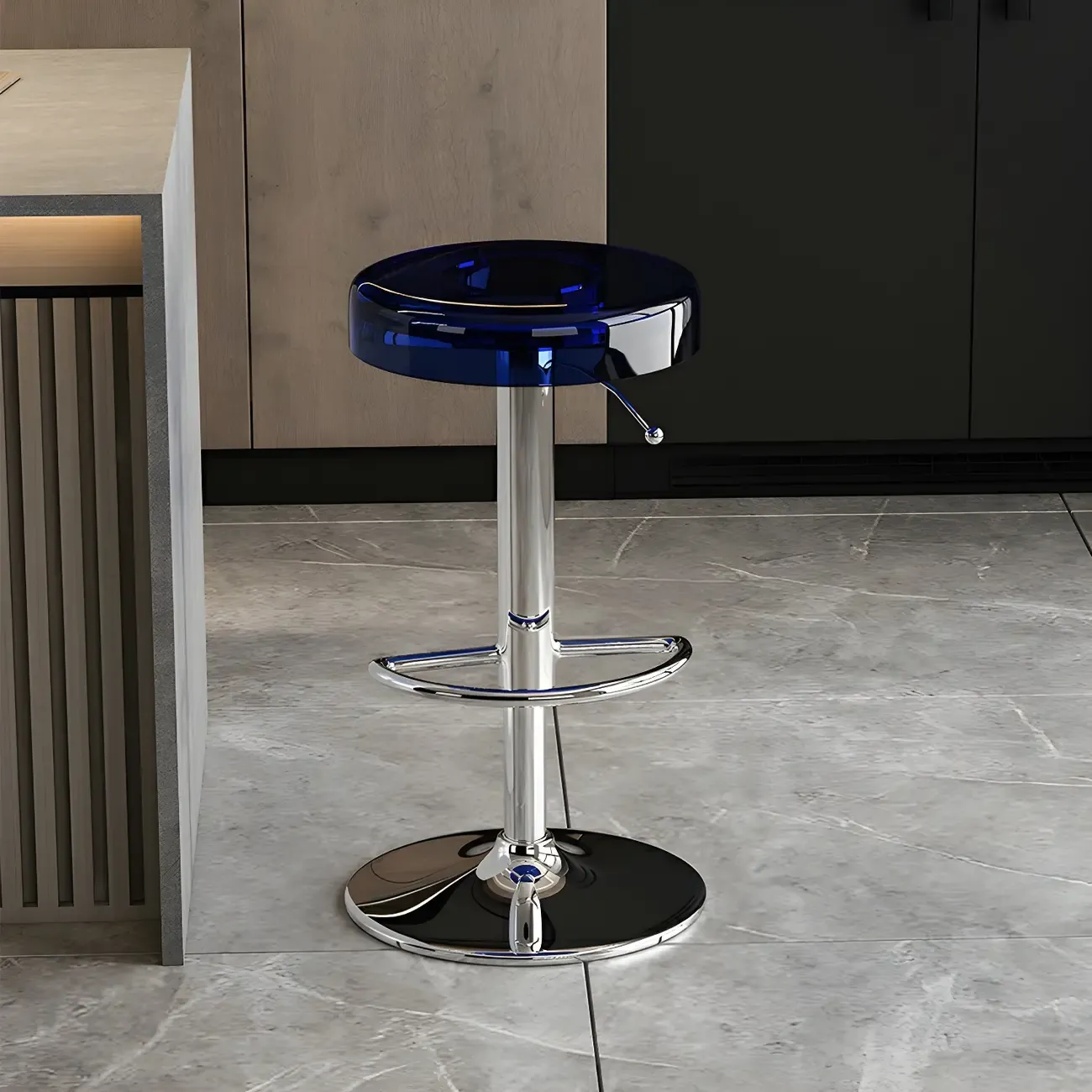Sleek Metal Clear Acrylic Swivel Adjustable Bar Stool Image - 8