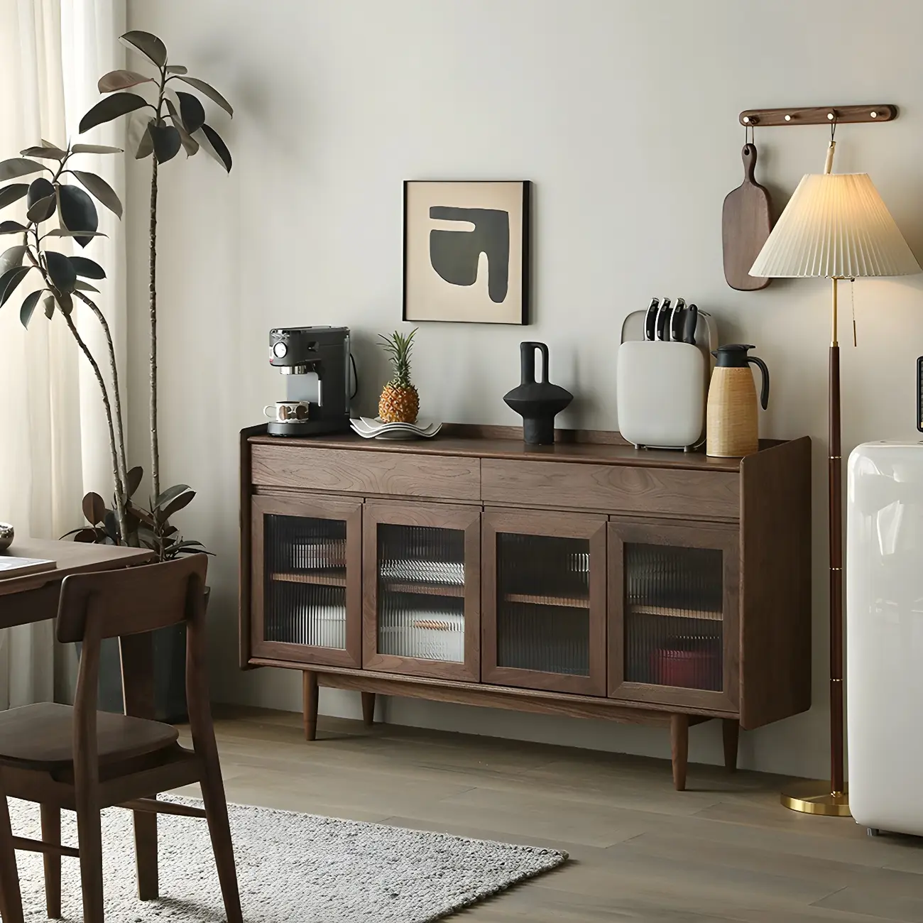 Modern Dark Brown Pine Wood Sideboard with Drawers Image - 1 | homeyfad