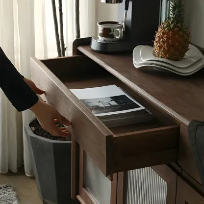 Modern Dark Brown Pine Wood Sideboard with Drawers Image - 4