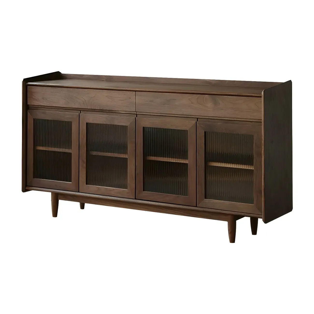 Modern Dark Brown Pine Wood Sideboard with Drawers Image - 3