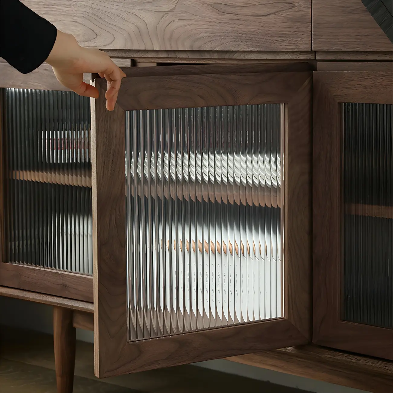 Modern Dark Brown Pine Wood Sideboard with Drawers Image - 6 | homeyfad