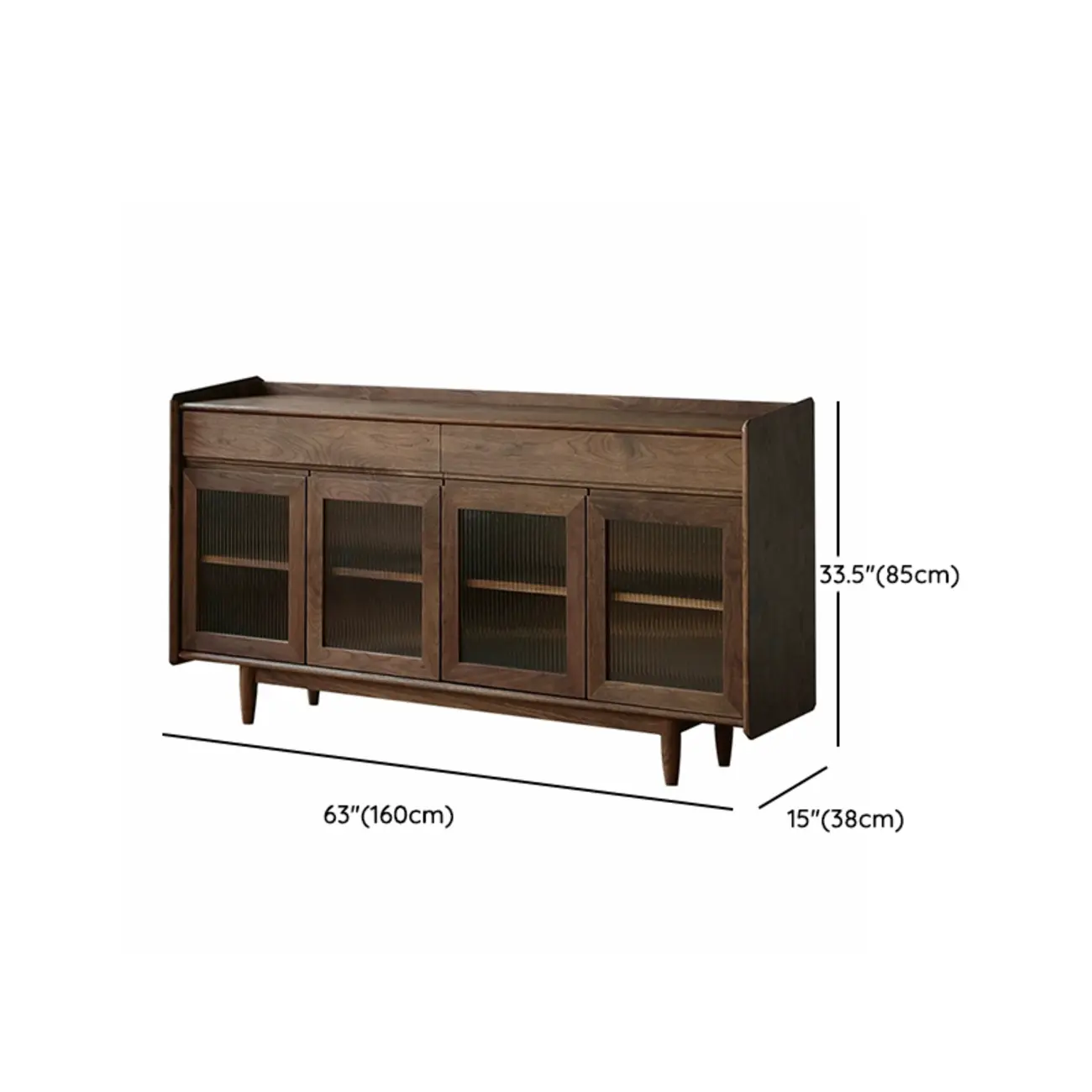 Modern Dark Brown Pine Wood Sideboard with Drawers #size