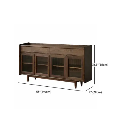 Modern Dark Brown Pine Wood Sideboard with Drawers Image - 10