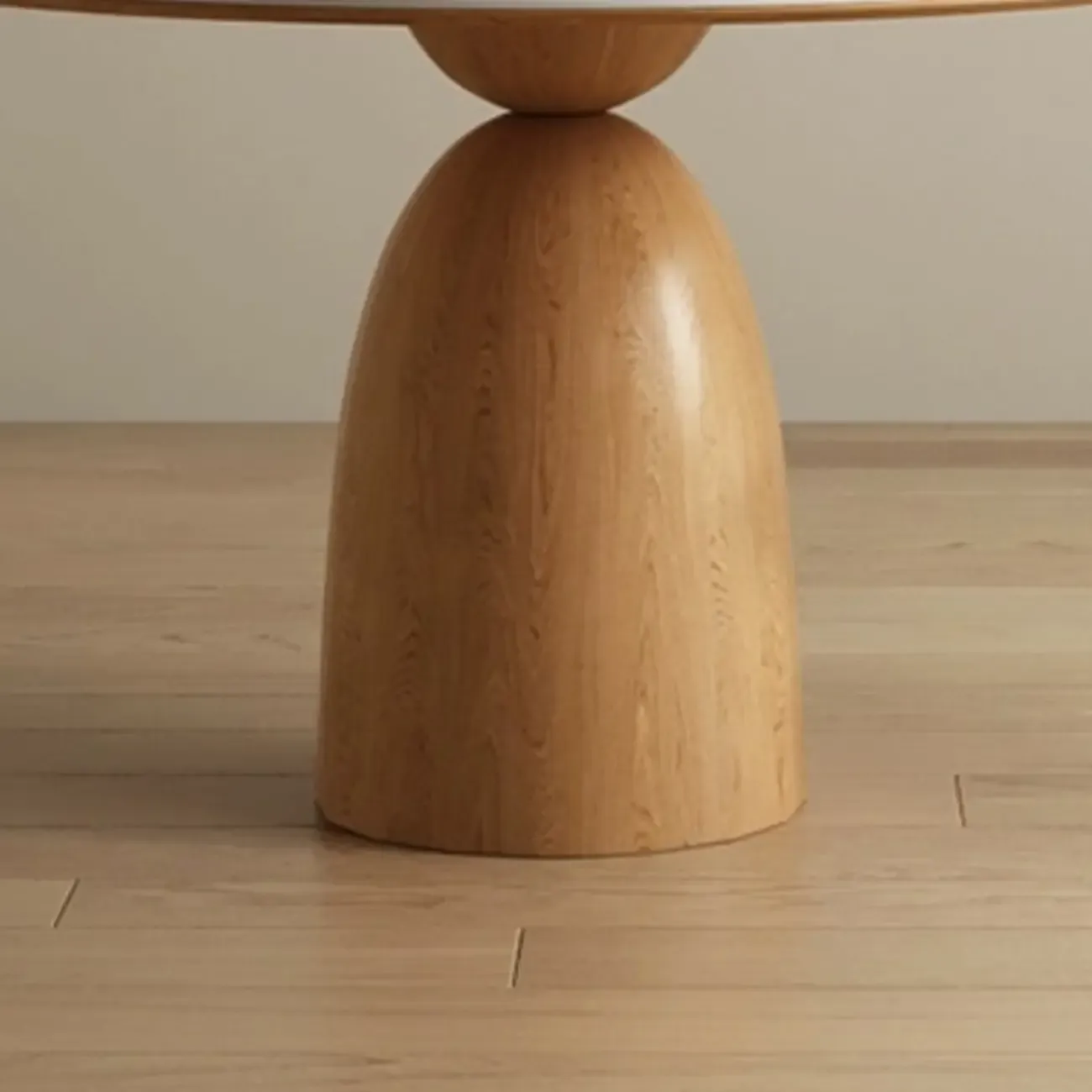 Modern White Stone Natural Wood Round Dining Table Image - 5