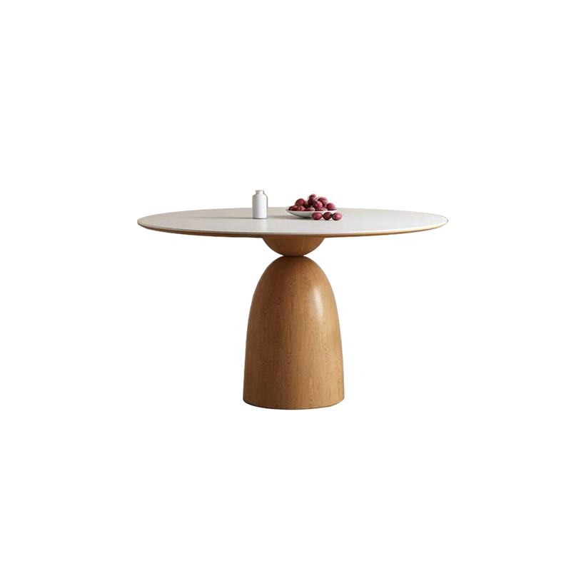 Modern White Stone Natural Wood Round Dining Table | homeyfad