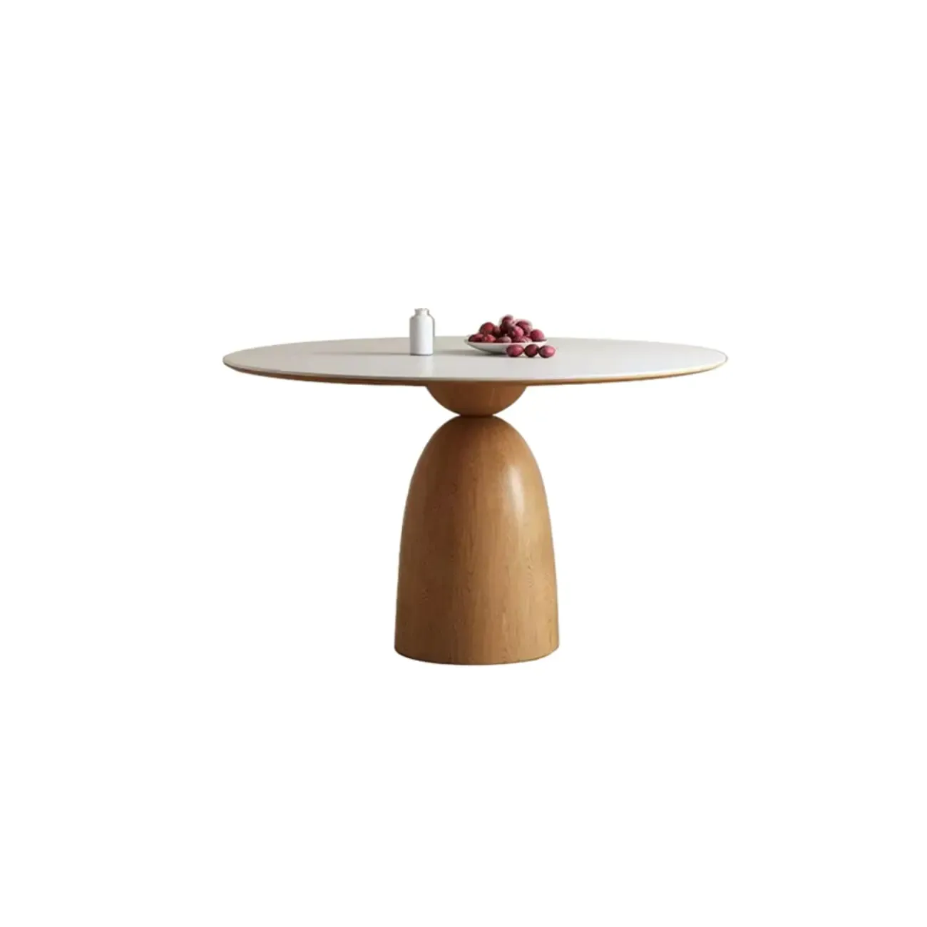 Modern White Stone Natural Wood Round Dining Table Image - 6