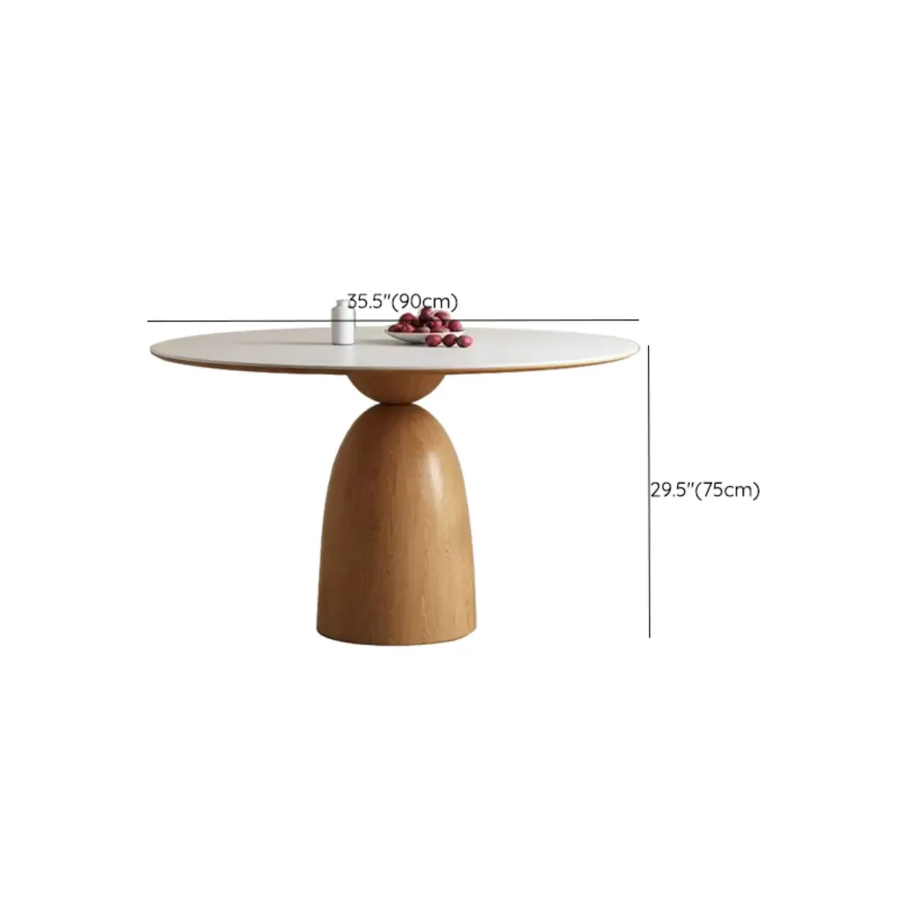 Modern White Stone Natural Wood Round Dining Table Image - 13