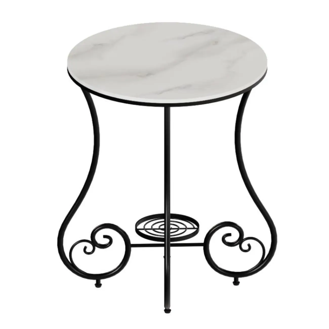 Modern Gloss Finish Steel Marble-Top Round Side Table Image - 13 | homeyfad