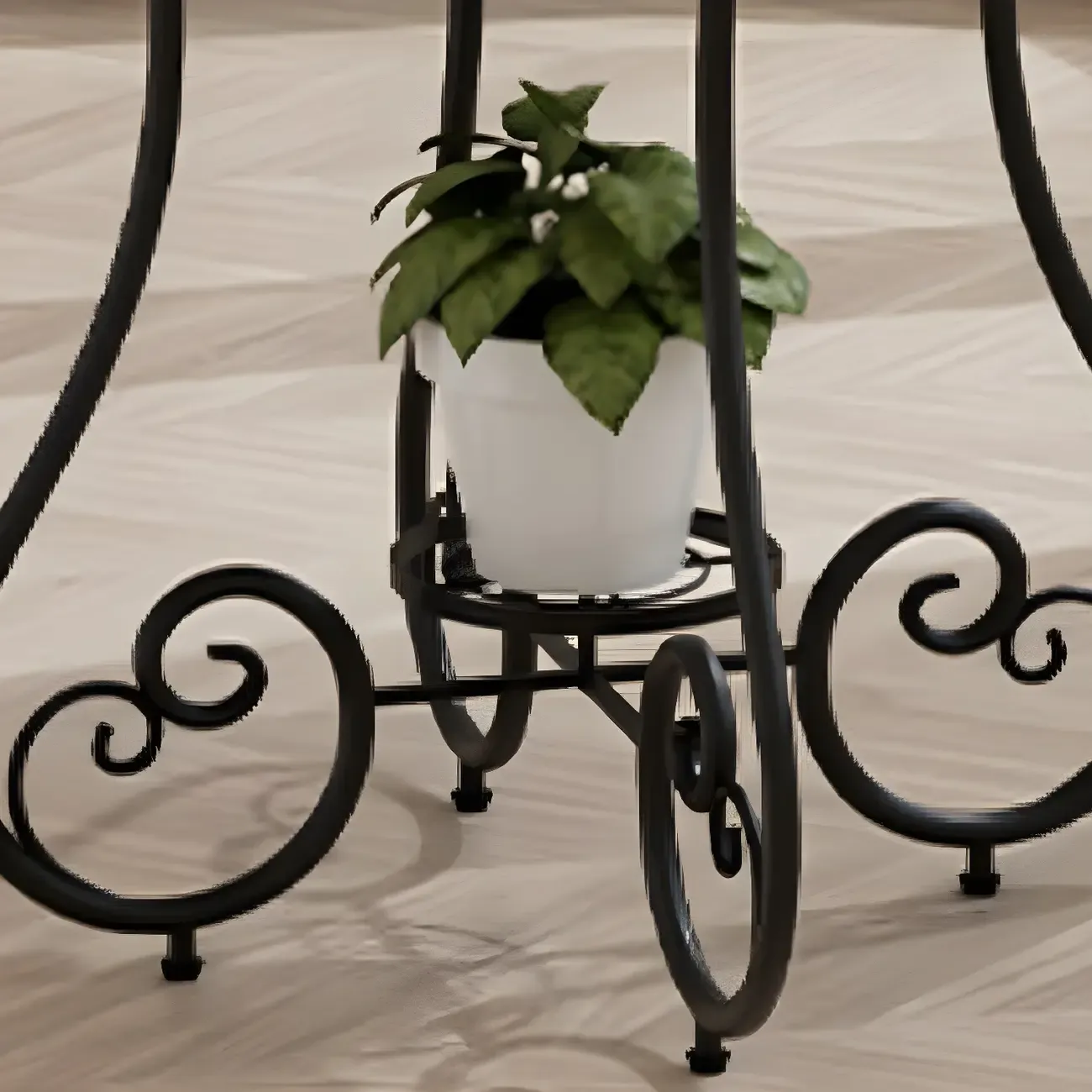 Modern Gloss Finish Steel Marble-Top Round Side Table Image - 19