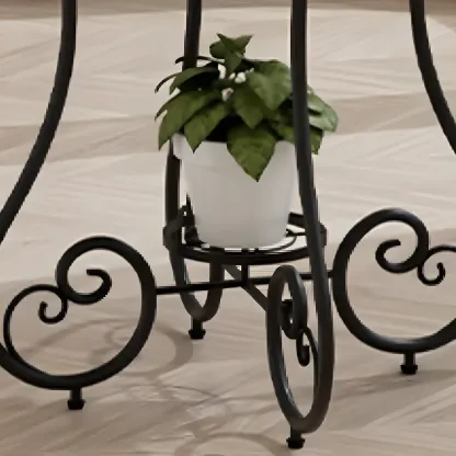 Modern Gloss Finish Steel Marble-Top Round Side Table Image - 19