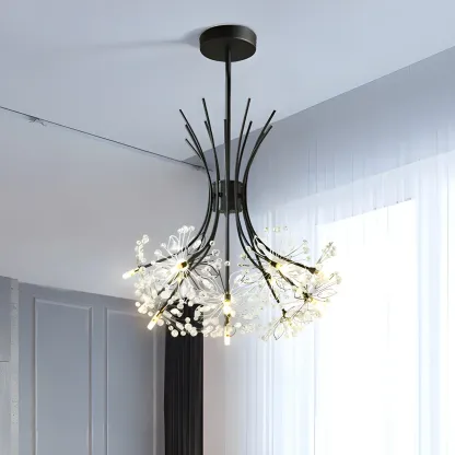 Black Crystal Floral Metal Modern Chandelier Lighting Image - 1