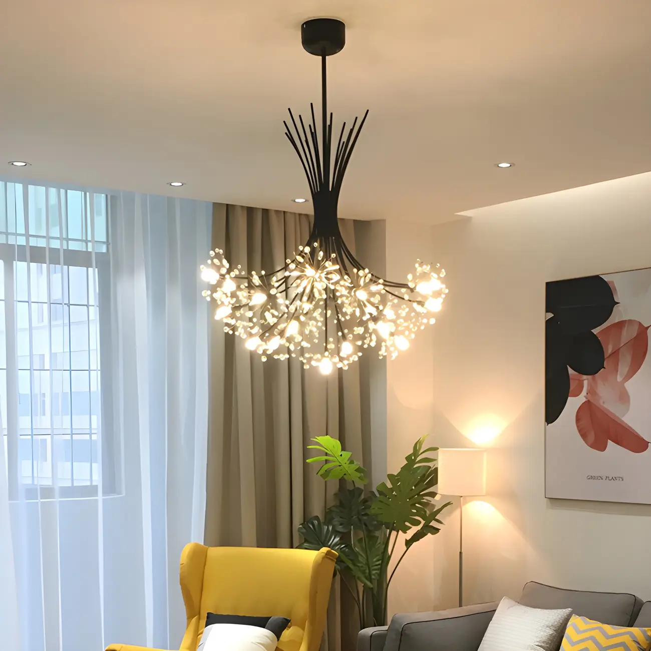 Black Crystal Floral Metal Modern Chandelier Lighting Image - 6 | homeyfad