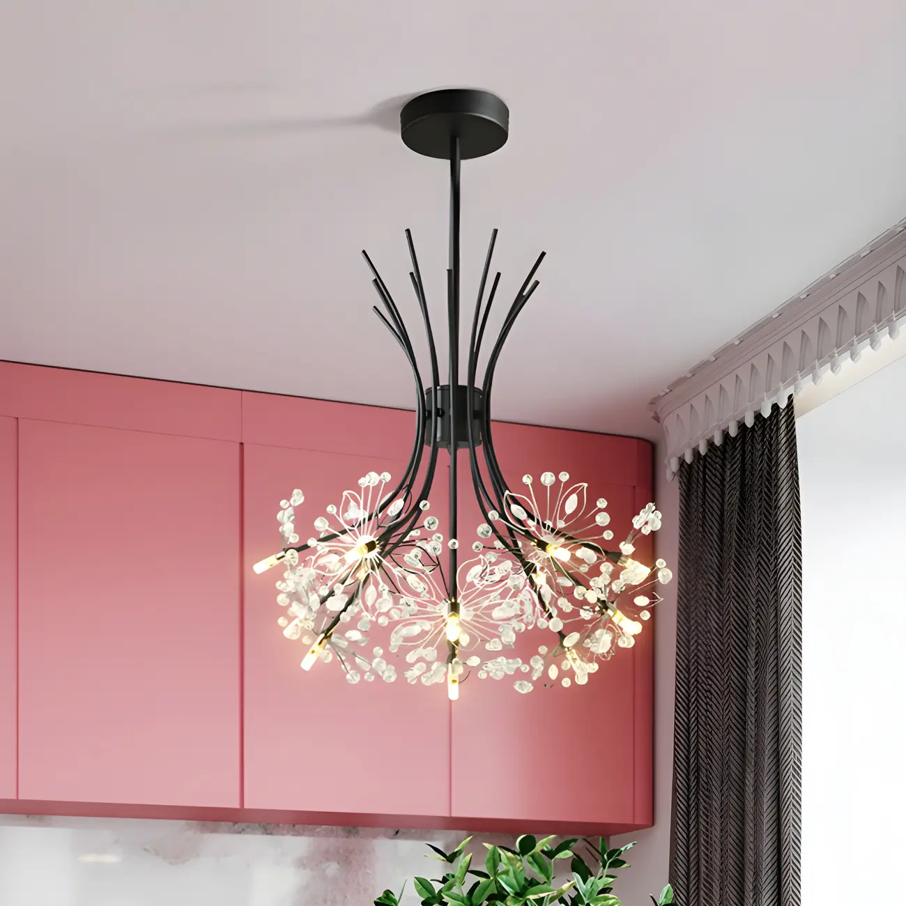 Black Crystal Floral Metal Modern Chandelier Lighting Image - 7 | homeyfad