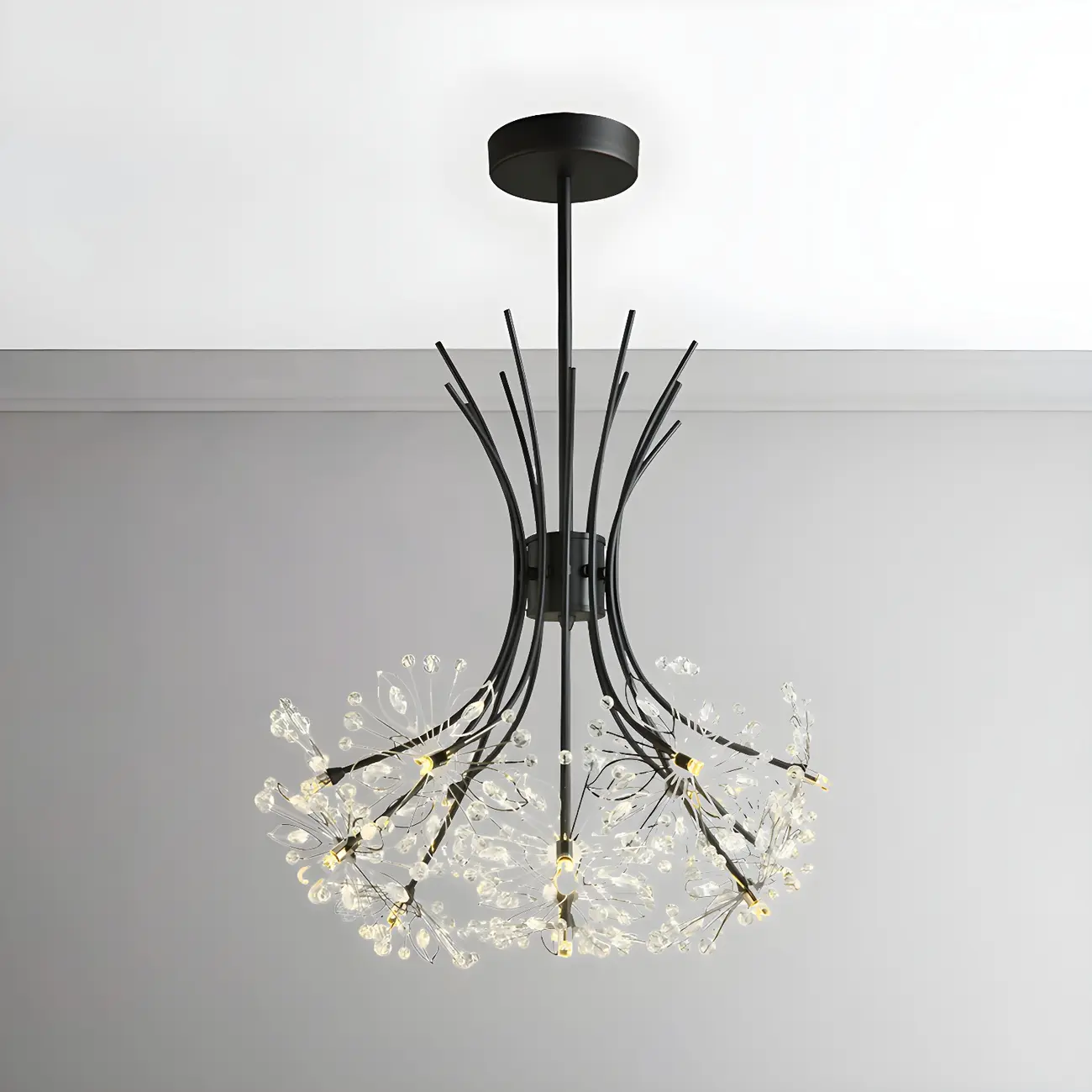 Black Crystal Floral Metal Modern Chandelier Lighting Image - 9 | homeyfad