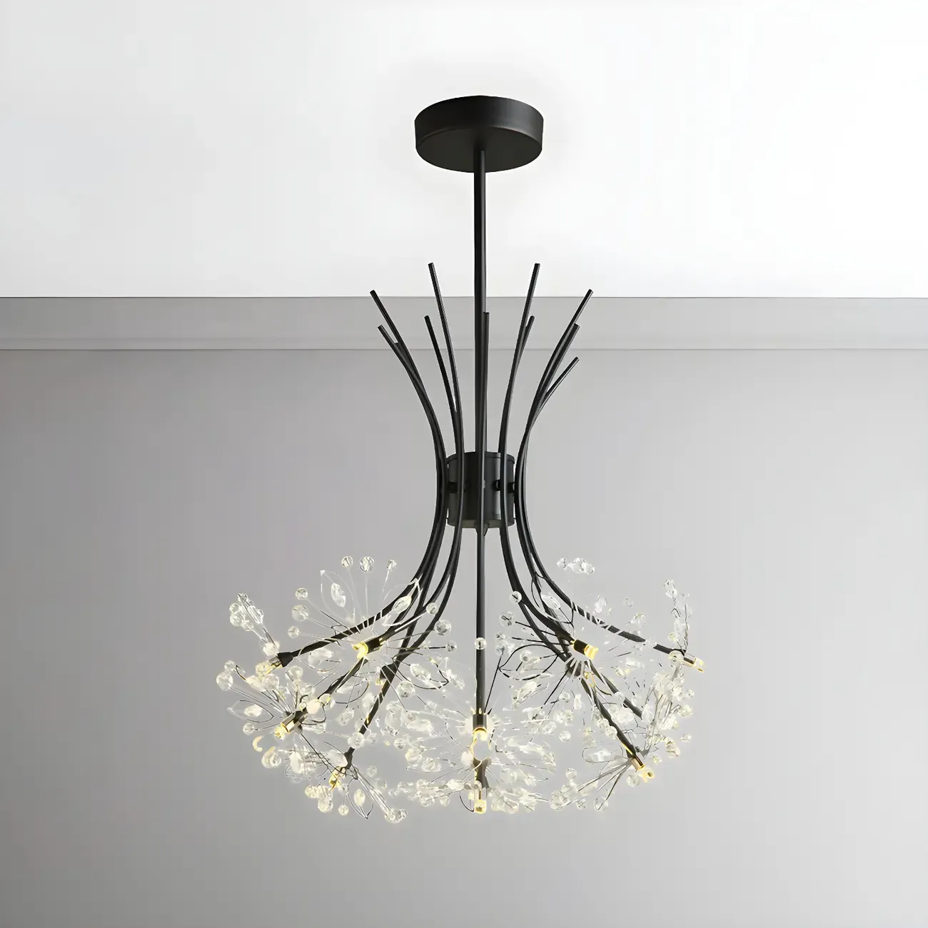 Black Crystal Floral Metal Modern Chandelier Lighting Image - 9