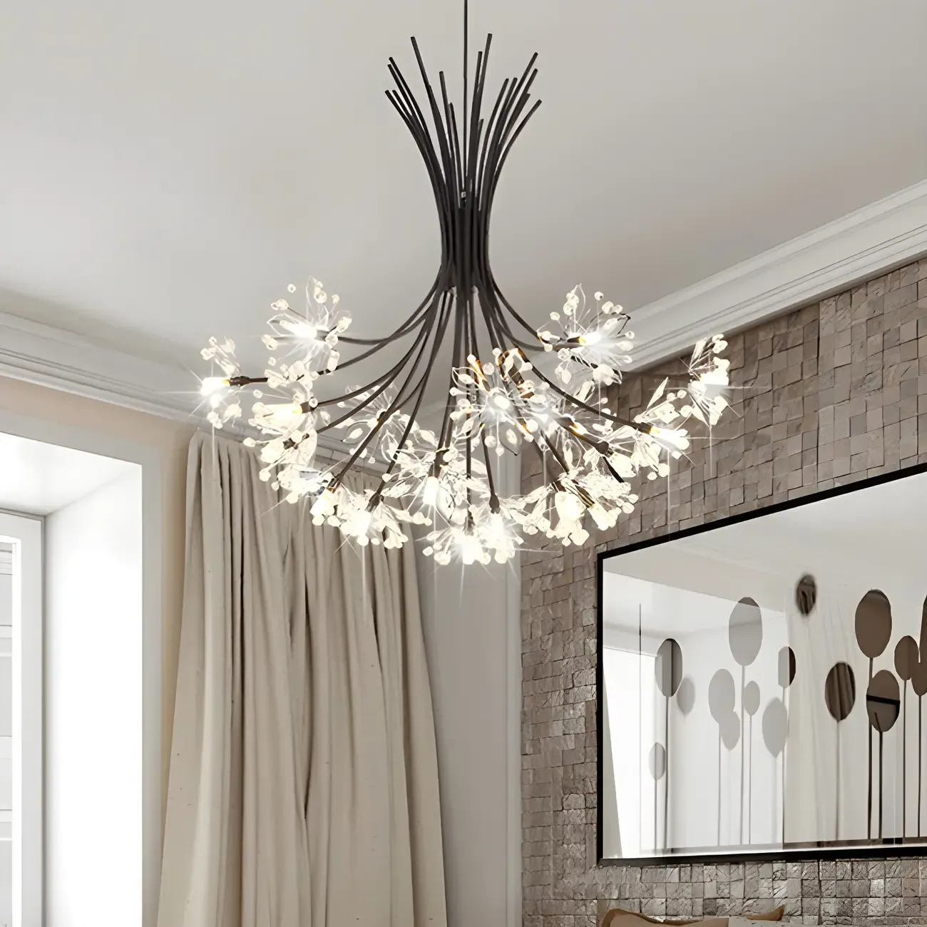 Black Crystal Floral Metal Modern Chandelier Lighting Image - 2