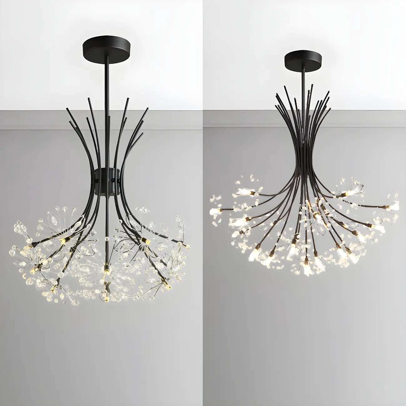 Black Crystal Floral Metal Modern Chandelier Lighting Image - 12 | homeyfad