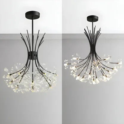 Black Crystal Floral Metal Modern Chandelier Lighting Image - 12