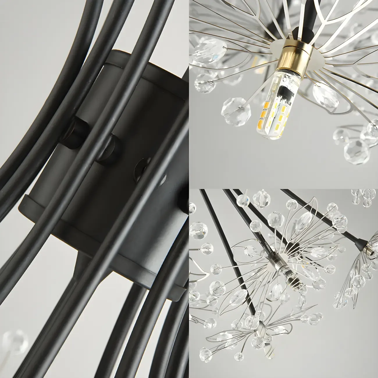 Black Crystal Floral Metal Modern Chandelier Lighting Image - 13