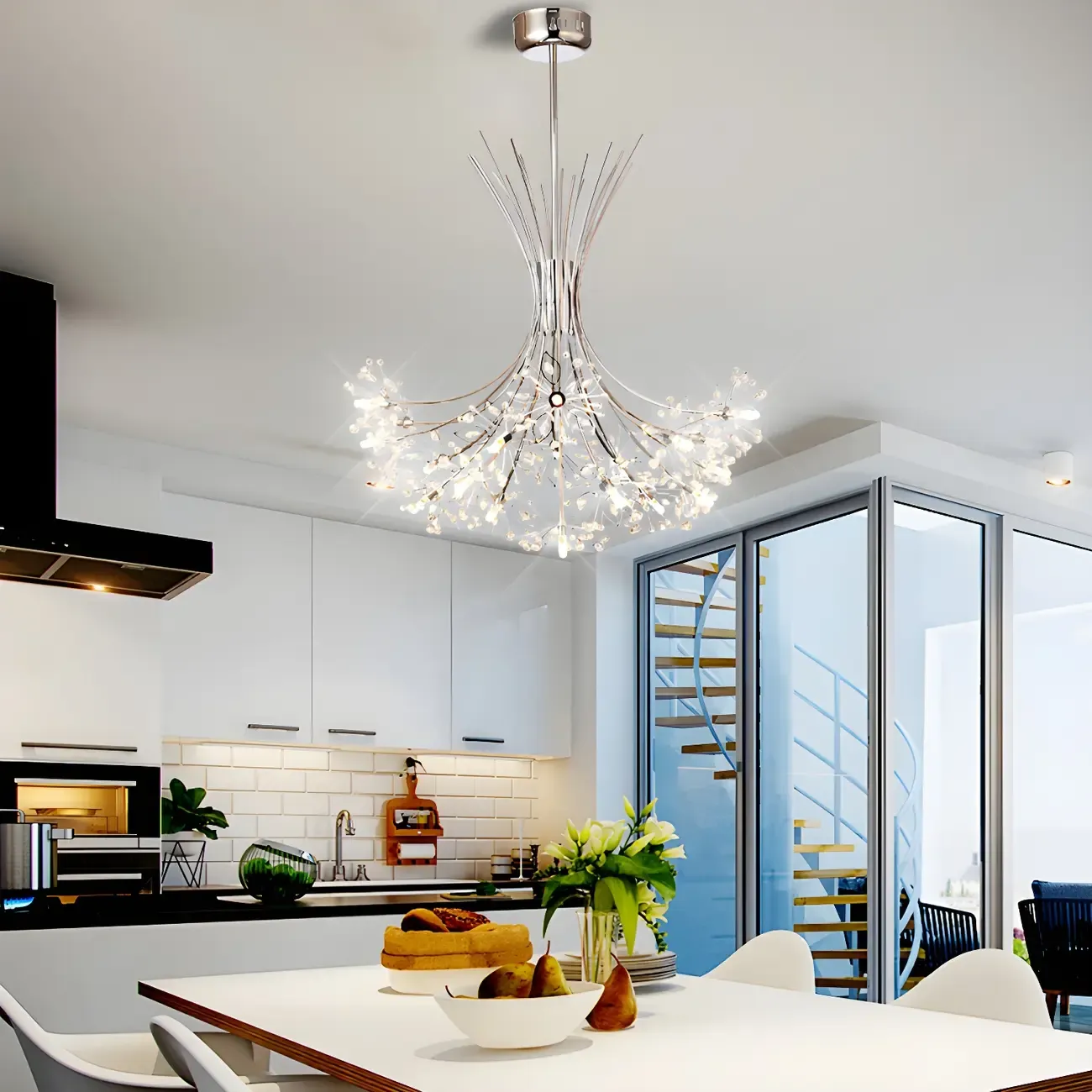 Black Crystal Floral Metal Modern Chandelier Lighting Image - 3