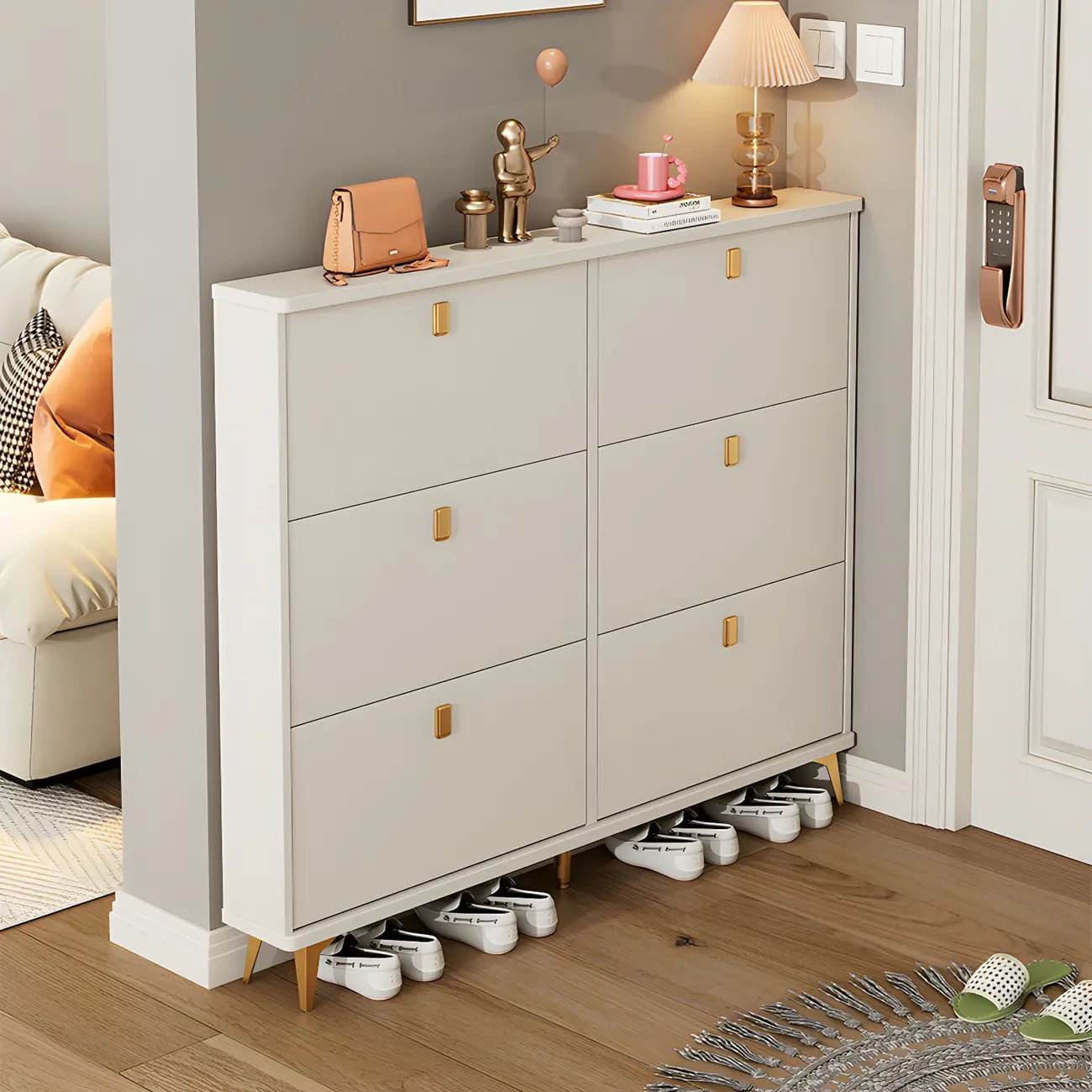 Modern White Wooden Shoe Cabinet 6 Flip Doors Image - 1 | homeyfad