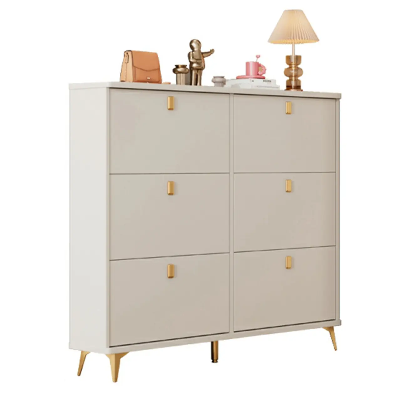 Modern White Wooden Shoe Cabinet 6 Flip Doors Image - 5 | homeyfad