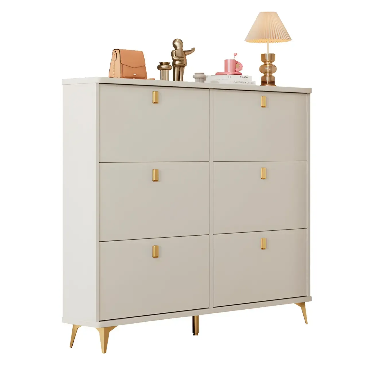 Modern White Wooden Shoe Cabinet 6 Flip Doors Image - 7