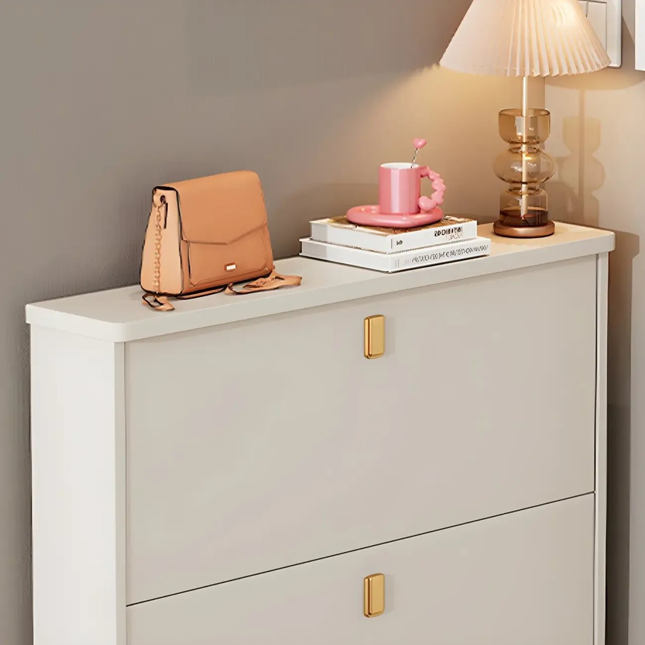 Modern White Wooden Shoe Cabinet 6 Flip Doors Image - 8