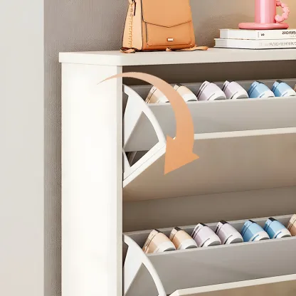 Modern White Wooden Shoe Cabinet 6 Flip Doors Image - 10