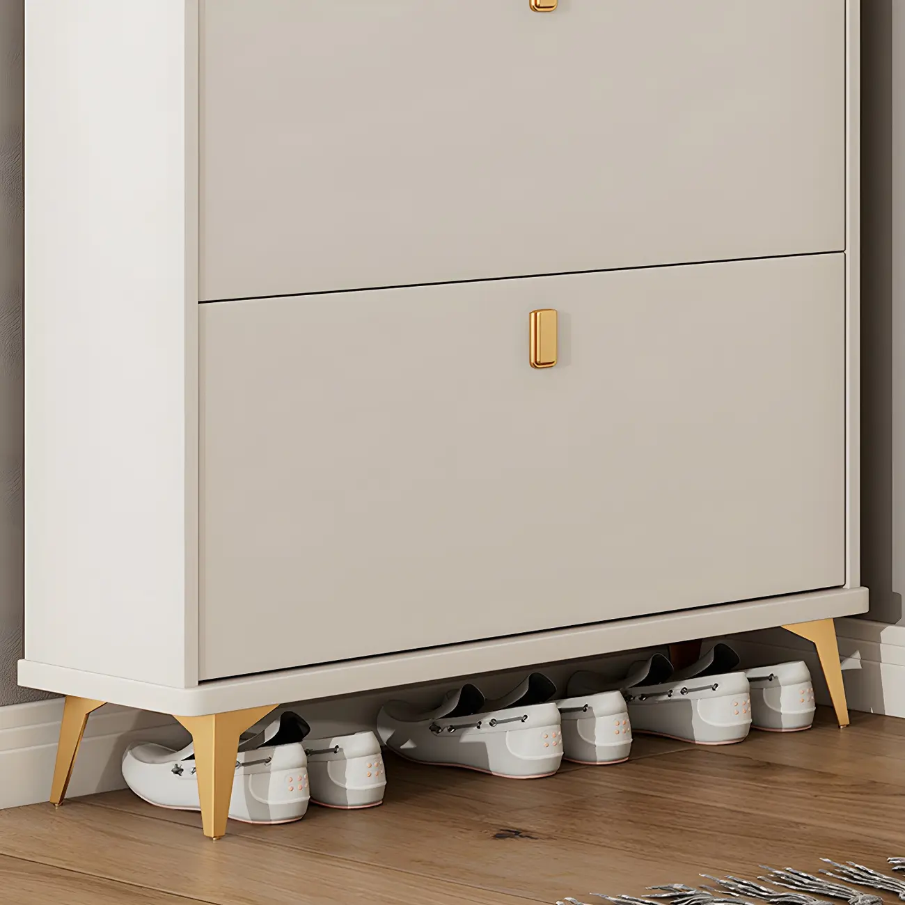 Modern White Wooden Shoe Cabinet 6 Flip Doors Image - 11 | homeyfad