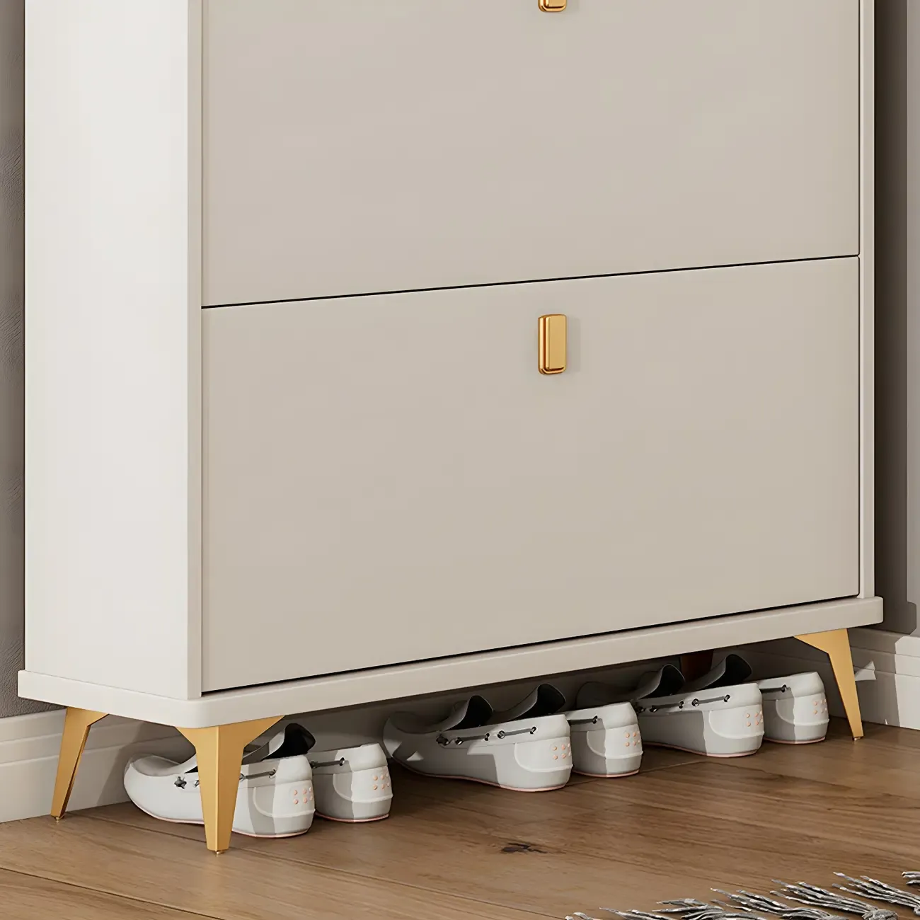 Modern White Wooden Shoe Cabinet 6 Flip Doors Image - 11