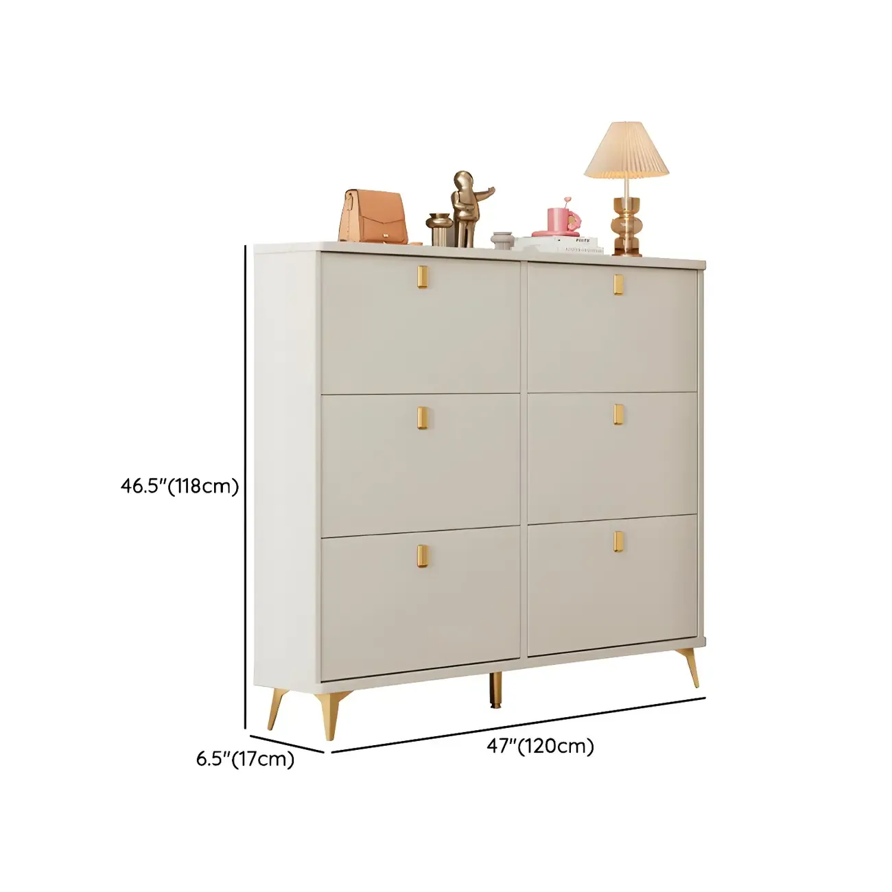 Modern White Wooden Shoe Cabinet 6 Flip Doors Image - 21