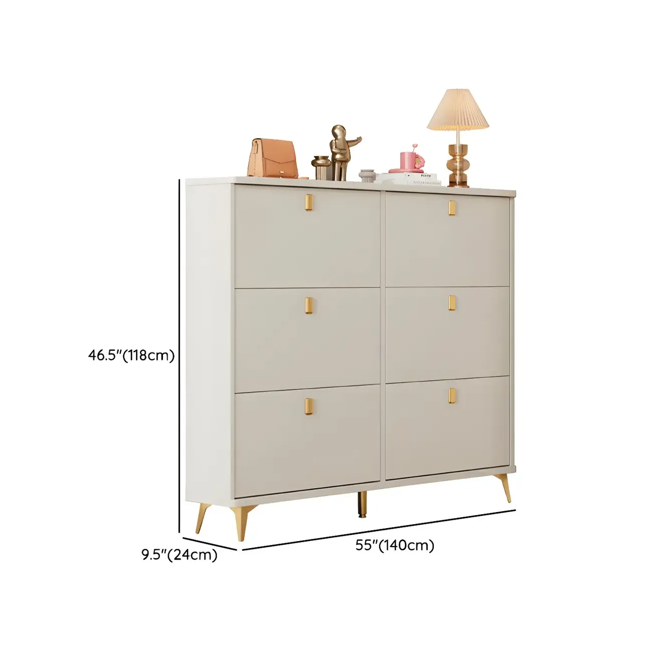 Modern White Wooden Shoe Cabinet 6 Flip Doors Image - 31