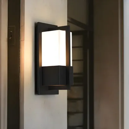 Modern Black Steel Outdoor Wall Light with Acrylic Shade Image - 1