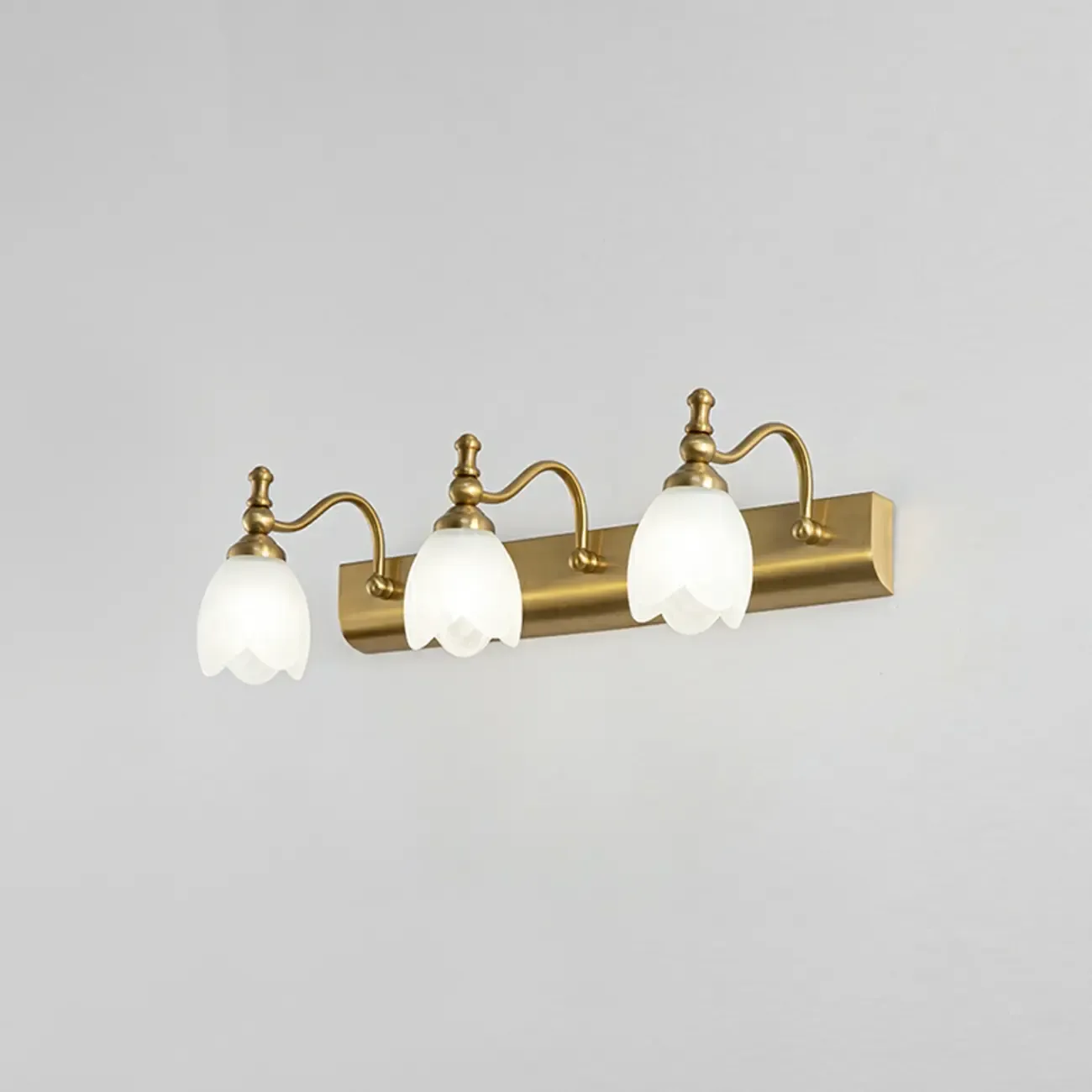 Elegant White Floral Shade Modern Gold Vanity Light for Bathroom - HomeyFad