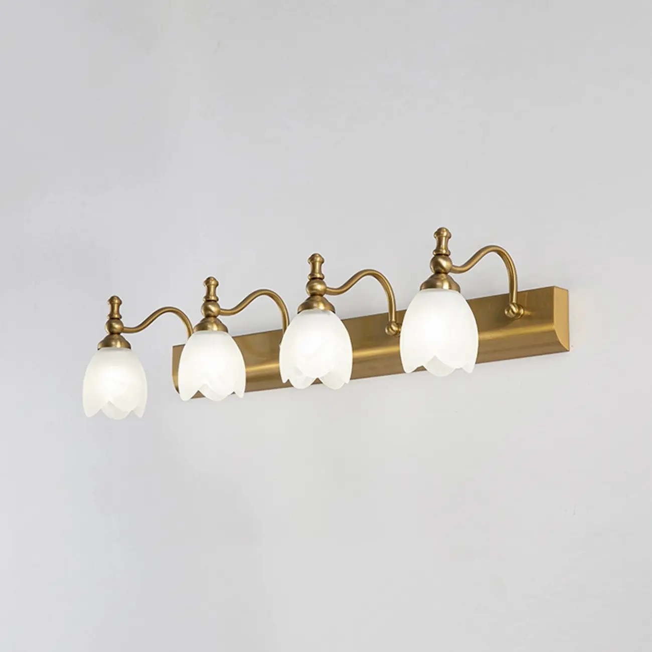 Elegant White Floral Shade Modern Gold Vanity Light for Bathroom | homeyfad