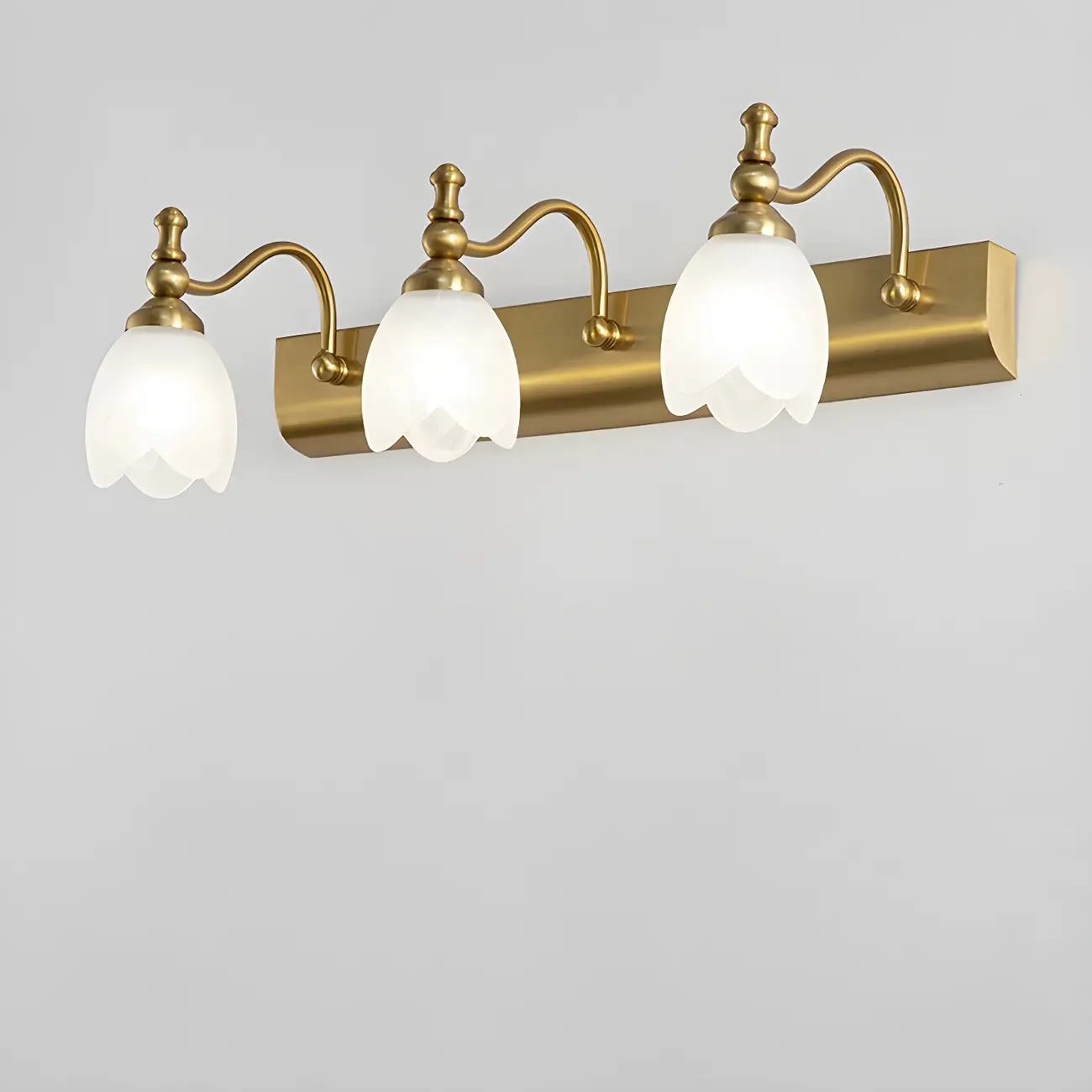 Elegant White Floral Shade Modern Gold Vanity Light for Bathroom | homeyfad
