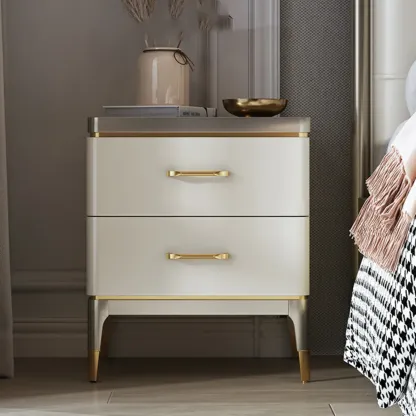 Glam Gold White Metallic Top 2-Drawer Nightstand Image - 1