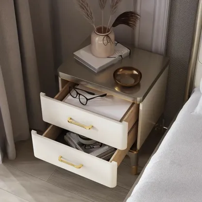 Glam Gold White Metallic Top 2-Drawer Nightstand Image - 2
